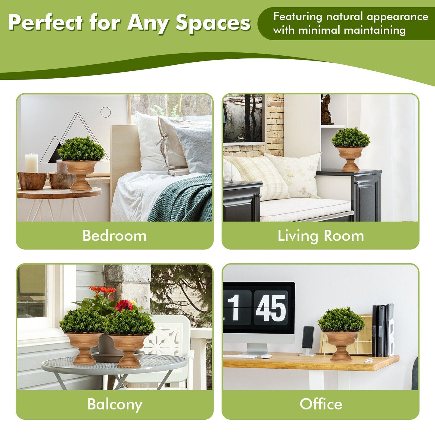 Set of 4 Artificial Boxwood Topiary Trees – Lifelike Faux Greenery for Indoor/Outdoor Decor