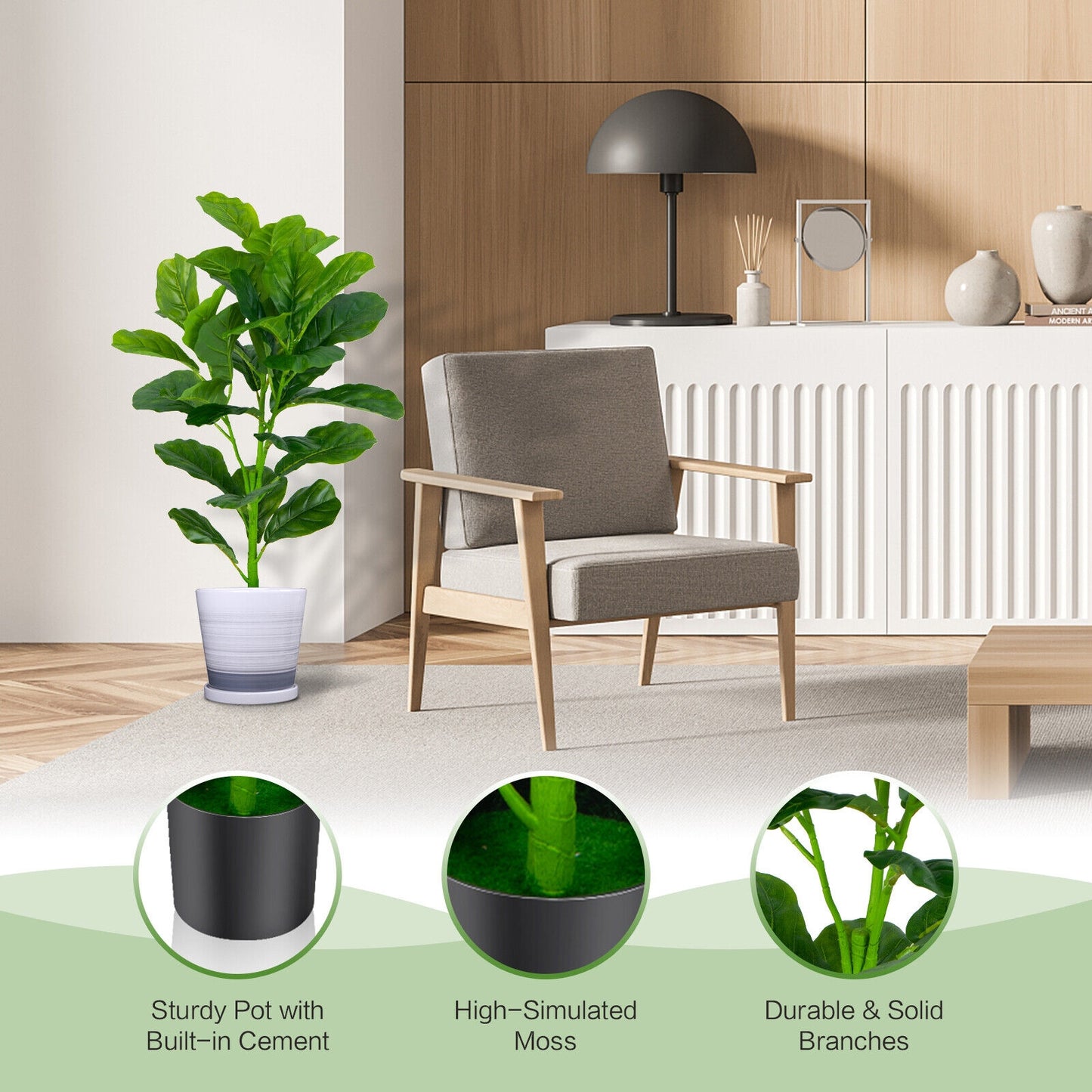 Set of 2 Lifelike Artificial Fiddle Leaf Fig Trees – Realistic Faux Indoor/Outdoor Plants