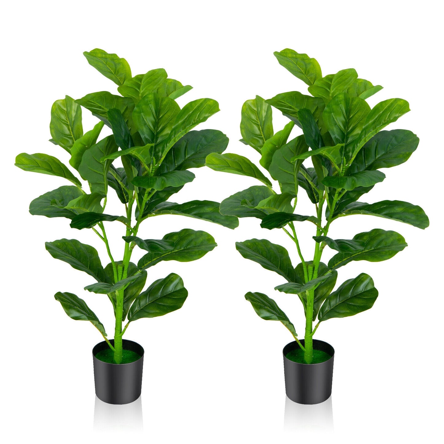 Set of 2 Lifelike Artificial Fiddle Leaf Fig Trees – Realistic Faux Indoor/Outdoor Plants