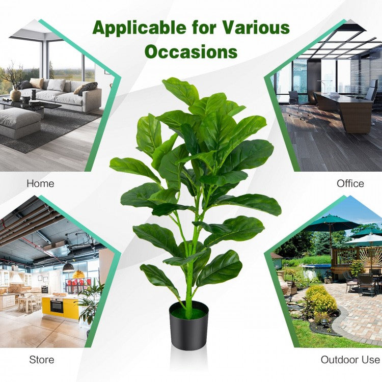 Set of 2 Lifelike Artificial Fiddle Leaf Fig Trees – Realistic Faux Indoor/Outdoor Plants
