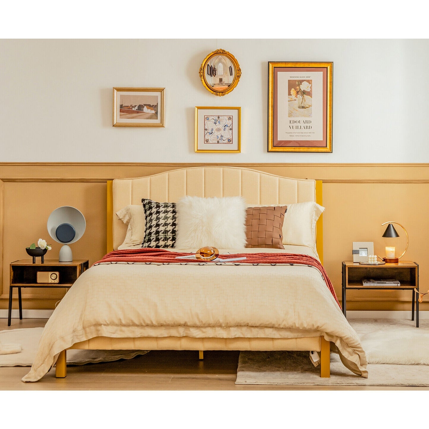 Stackable Wooden Nightstands with Open Storage and Steel Frame