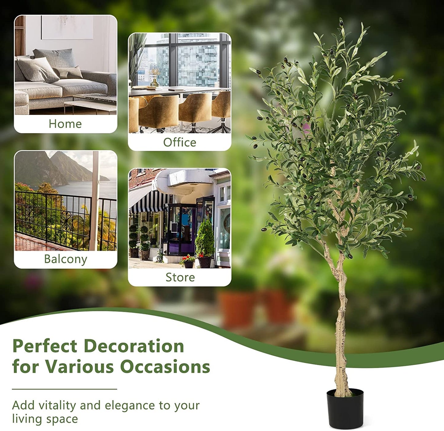 Elegant 6 Foot Artificial Olive Tree in Cement Pot for Home or Office