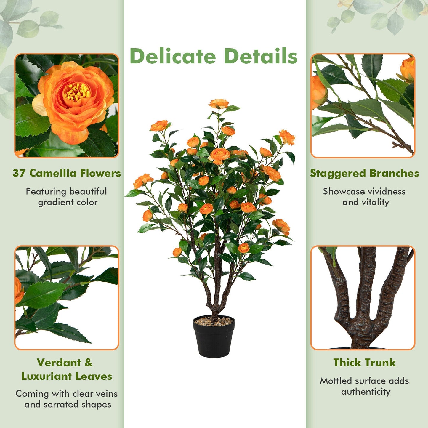 3.3 Foot Lifelike Artificial Camellia Tree for Home and Garden Decor