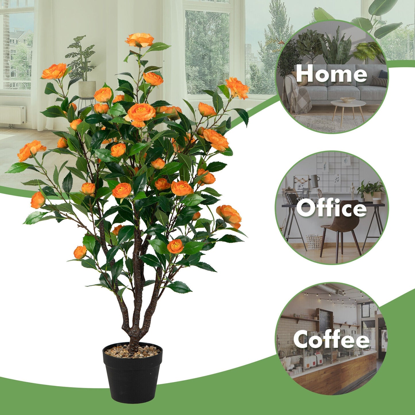 3.3 Foot Lifelike Artificial Camellia Tree for Home and Garden Decor