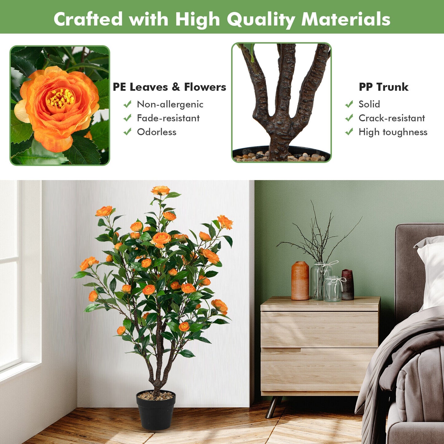 3.3 Foot Lifelike Artificial Camellia Tree for Home and Garden Decor