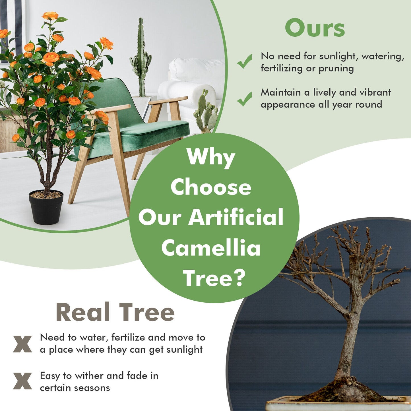 3.3 Foot Lifelike Artificial Camellia Tree for Home and Garden Decor