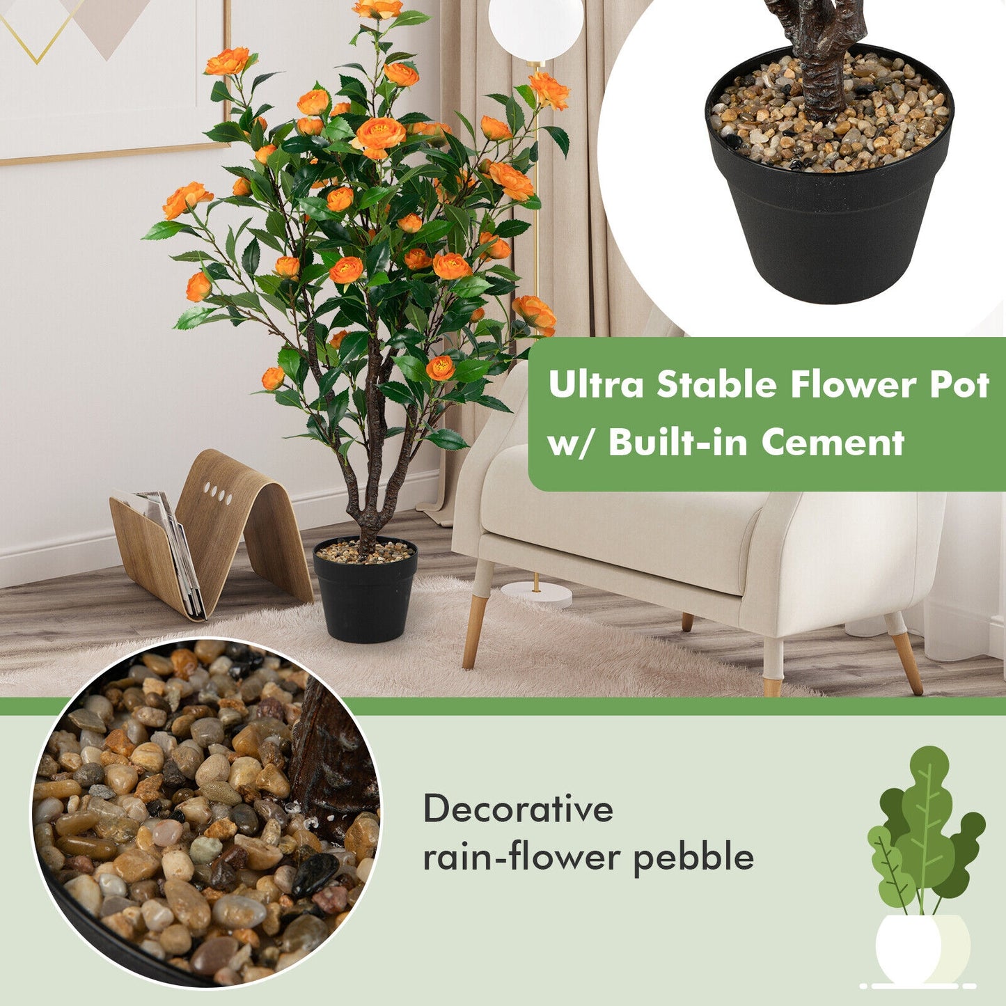 3.3 Foot Lifelike Artificial Camellia Tree for Home and Garden Decor