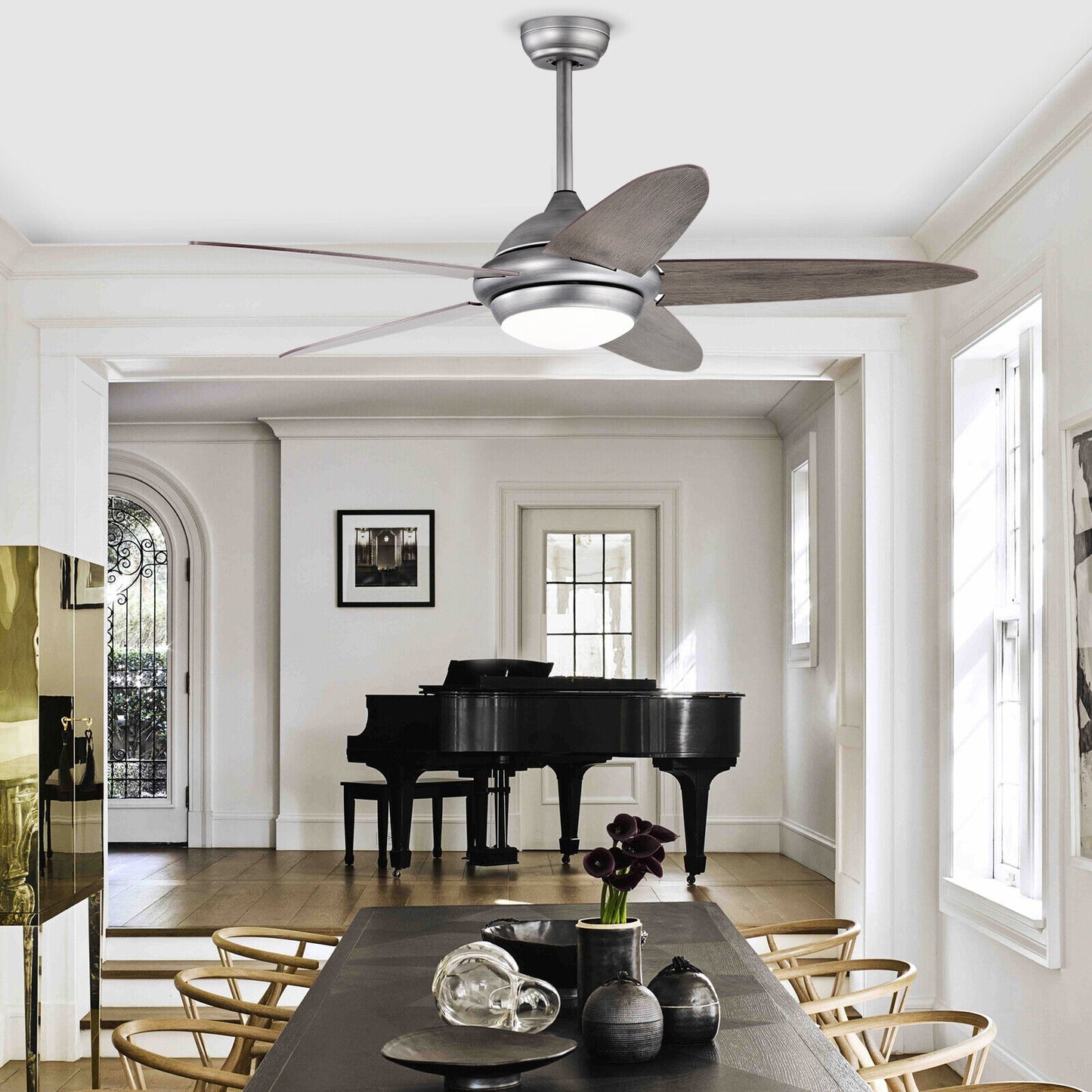 52 Inch Ceiling Fan with LED Light & 3 Adjustable Color Temperatures - Silver