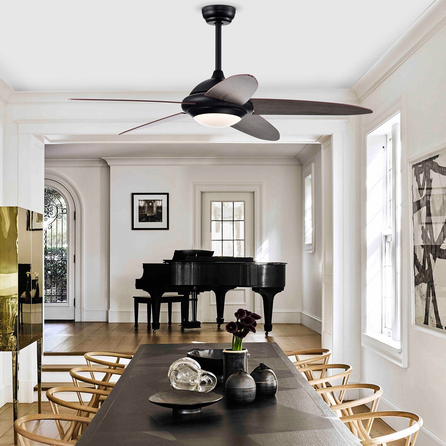 52 Inch Ceiling Fan with LED Light & 3 Adjustable Color Temperatures - Black