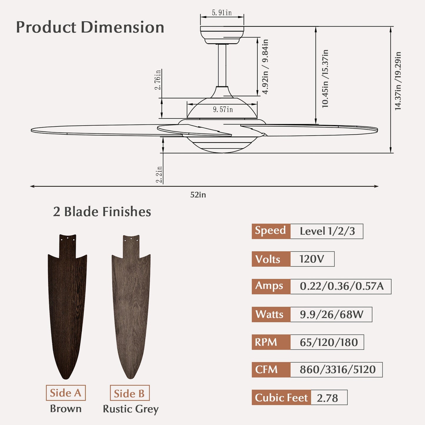 52 Inch Ceiling Fan with LED Light & 3 Adjustable Color Temperatures - Silver