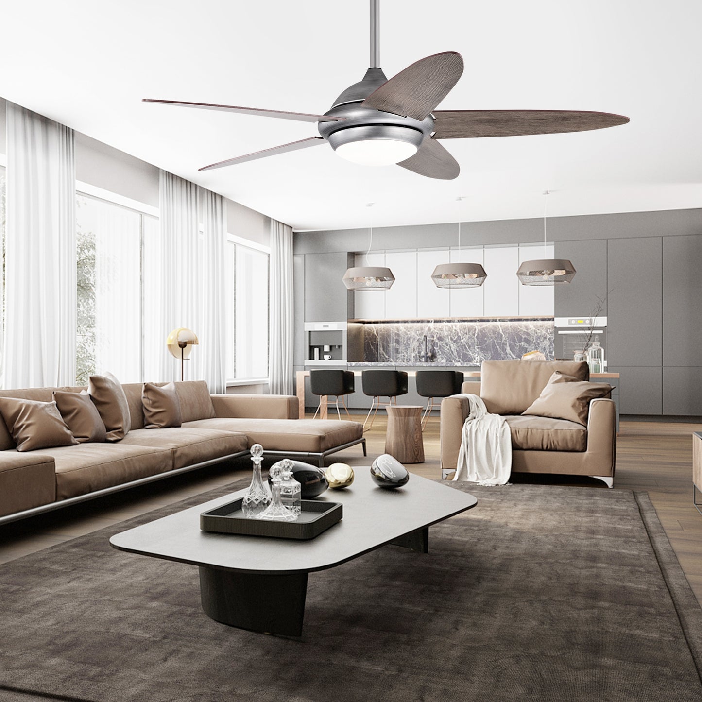 52 Inch Ceiling Fan with LED Light & 3 Adjustable Color Temperatures - Silver