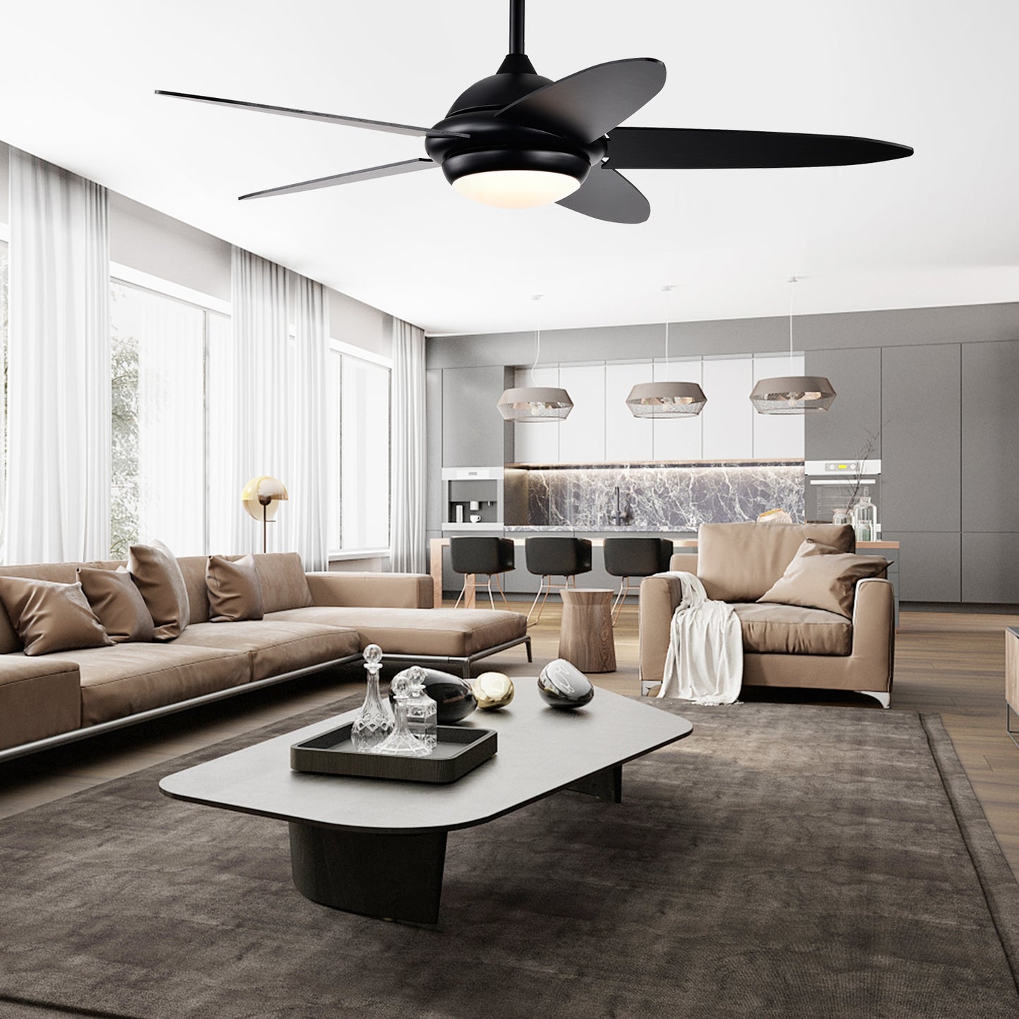 52 Inch Ceiling Fan with LED Light & 3 Adjustable Color Temperatures - Black