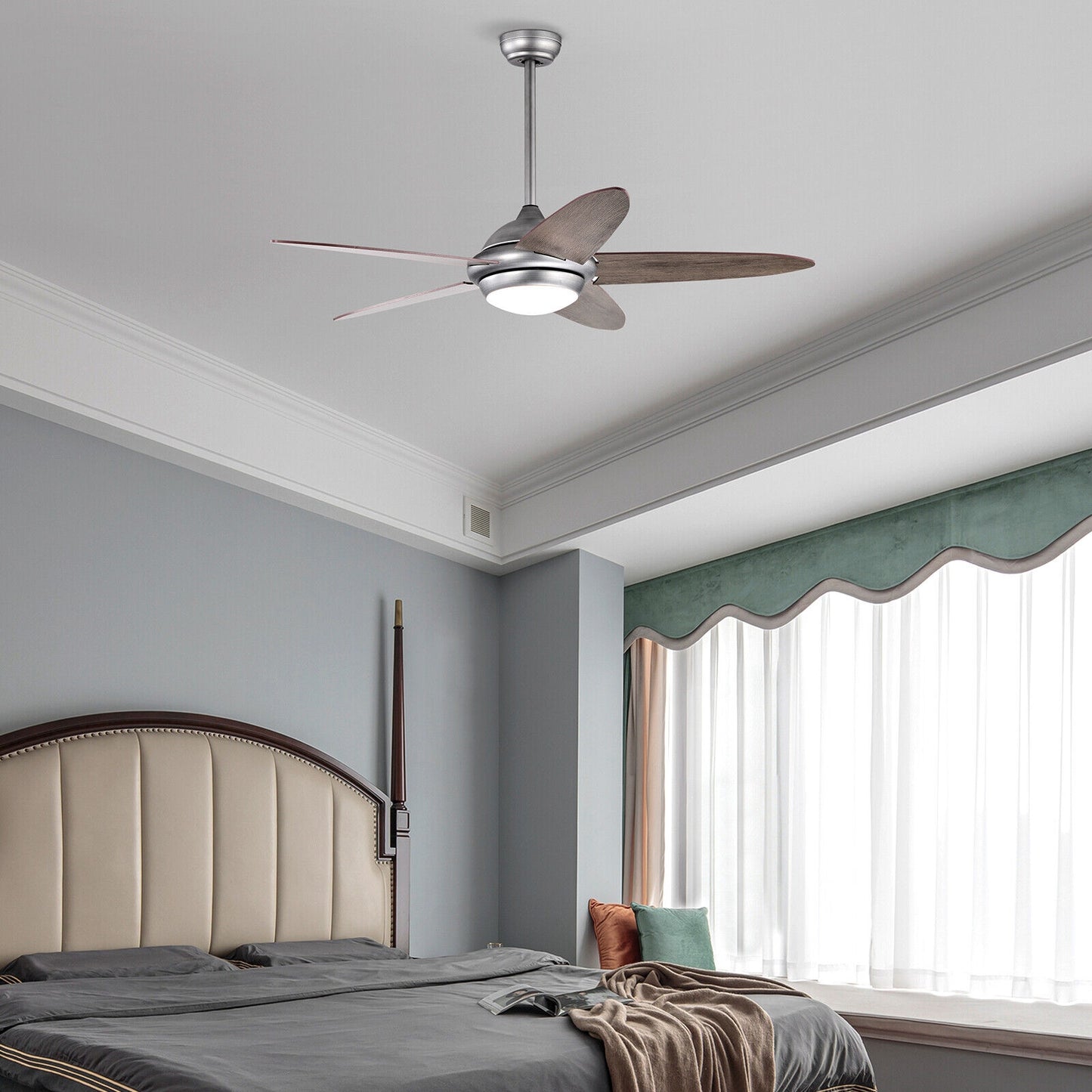52 Inch Ceiling Fan with LED Light & 3 Adjustable Color Temperatures - Silver
