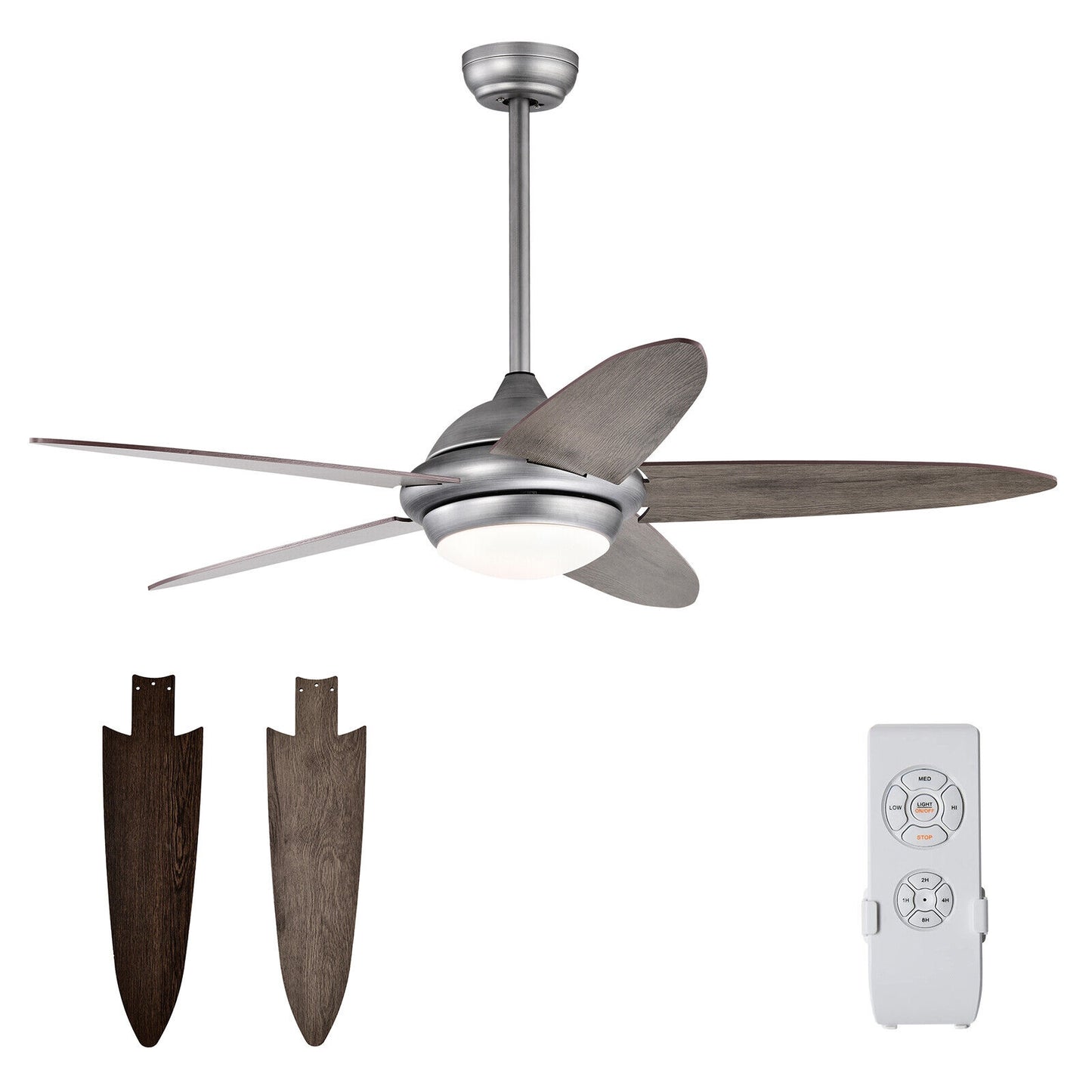 52 Inch Ceiling Fan with LED Light & 3 Adjustable Color Temperatures - Silver