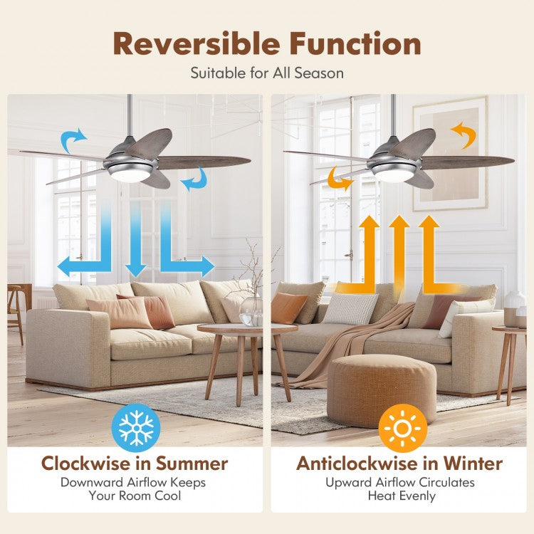 52 Inch Ceiling Fan with LED Light & 3 Adjustable Color Temperatures - Silver
