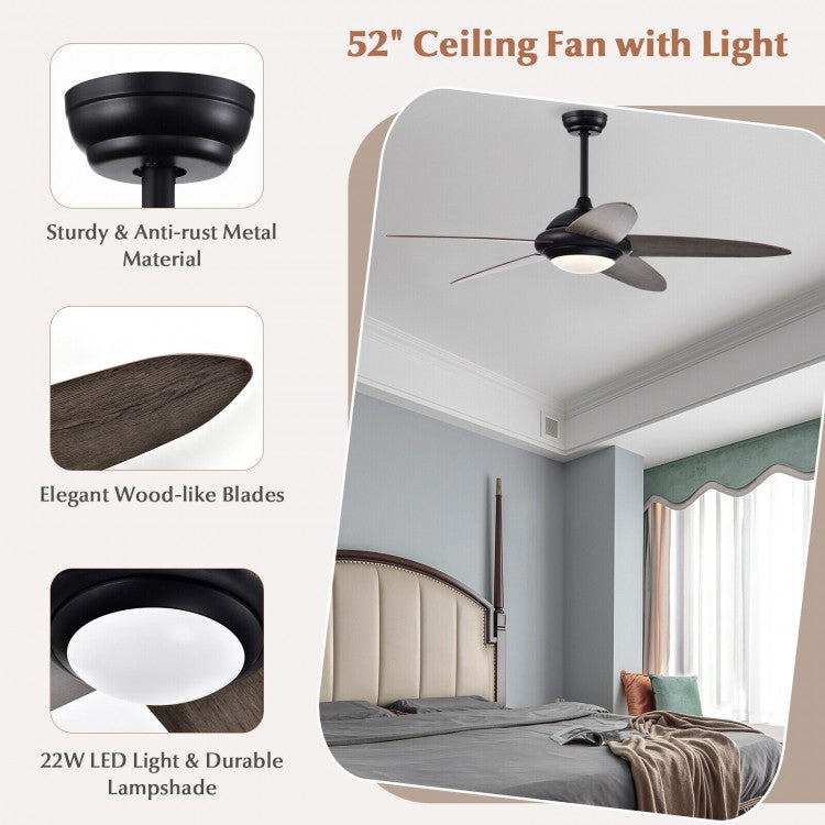 52 Inch Ceiling Fan with LED Light & 3 Adjustable Color Temperatures - Black
