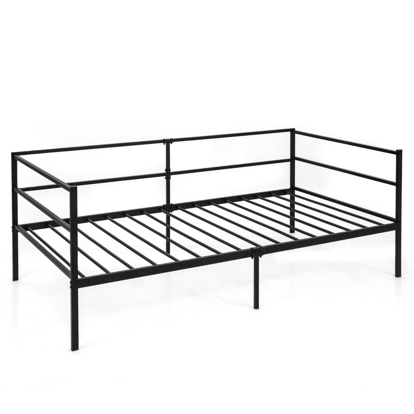 Modern Twin Metal Daybed Frame with Guardrails – Sofa Bed for Bedroom or Living Room