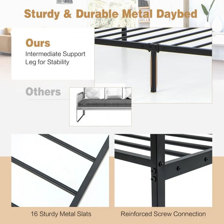 Modern Twin Metal Daybed Frame with Guardrails – Sofa Bed for Bedroom or Living Room