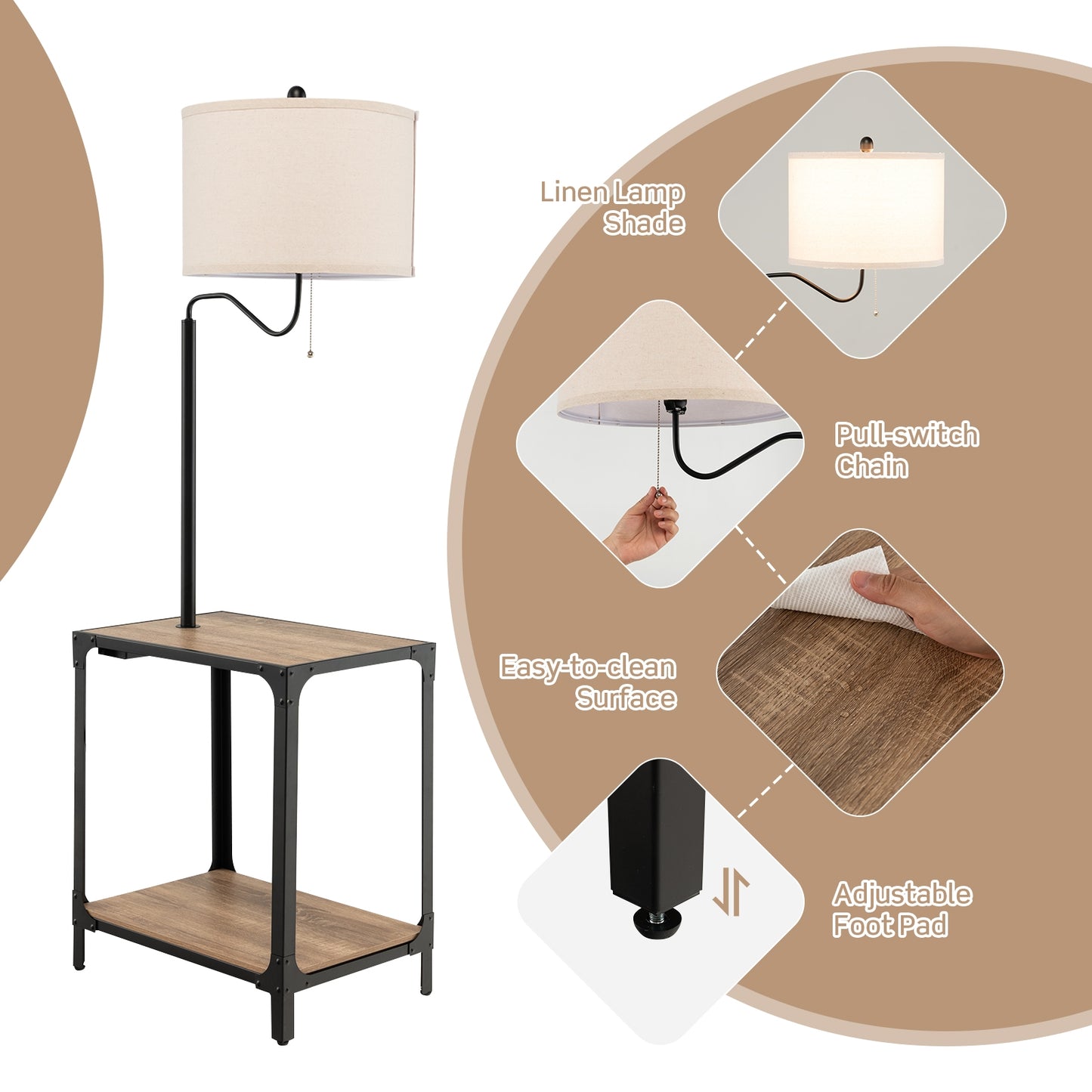 360° Rotatable Floor Lamp with Side Table & USB Charging Ports for Modern Living