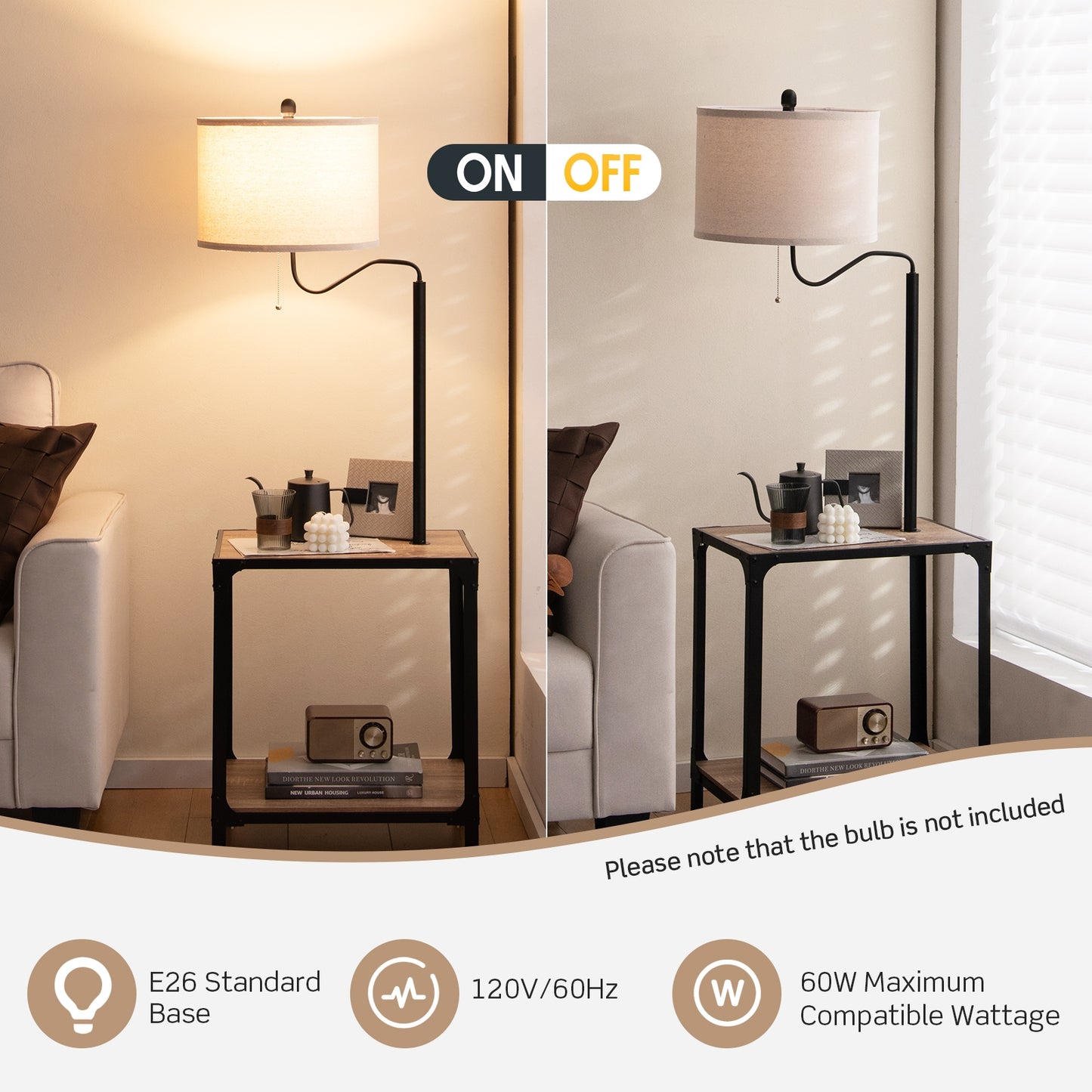 360° Rotatable Floor Lamp with Side Table & USB Charging Ports for Modern Living