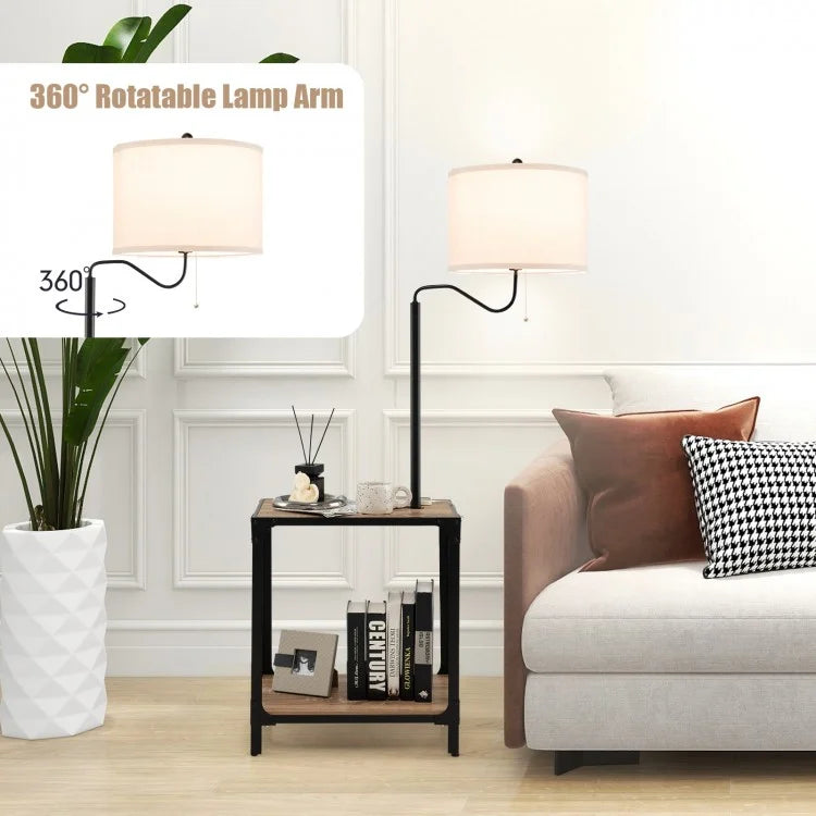 360° Rotatable Floor Lamp with Side Table & USB Charging Ports for Modern Living