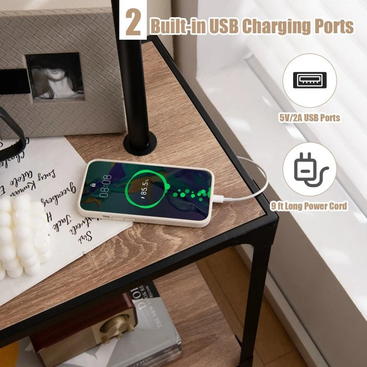 360° Rotatable Floor Lamp with Side Table & USB Charging Ports for Modern Living