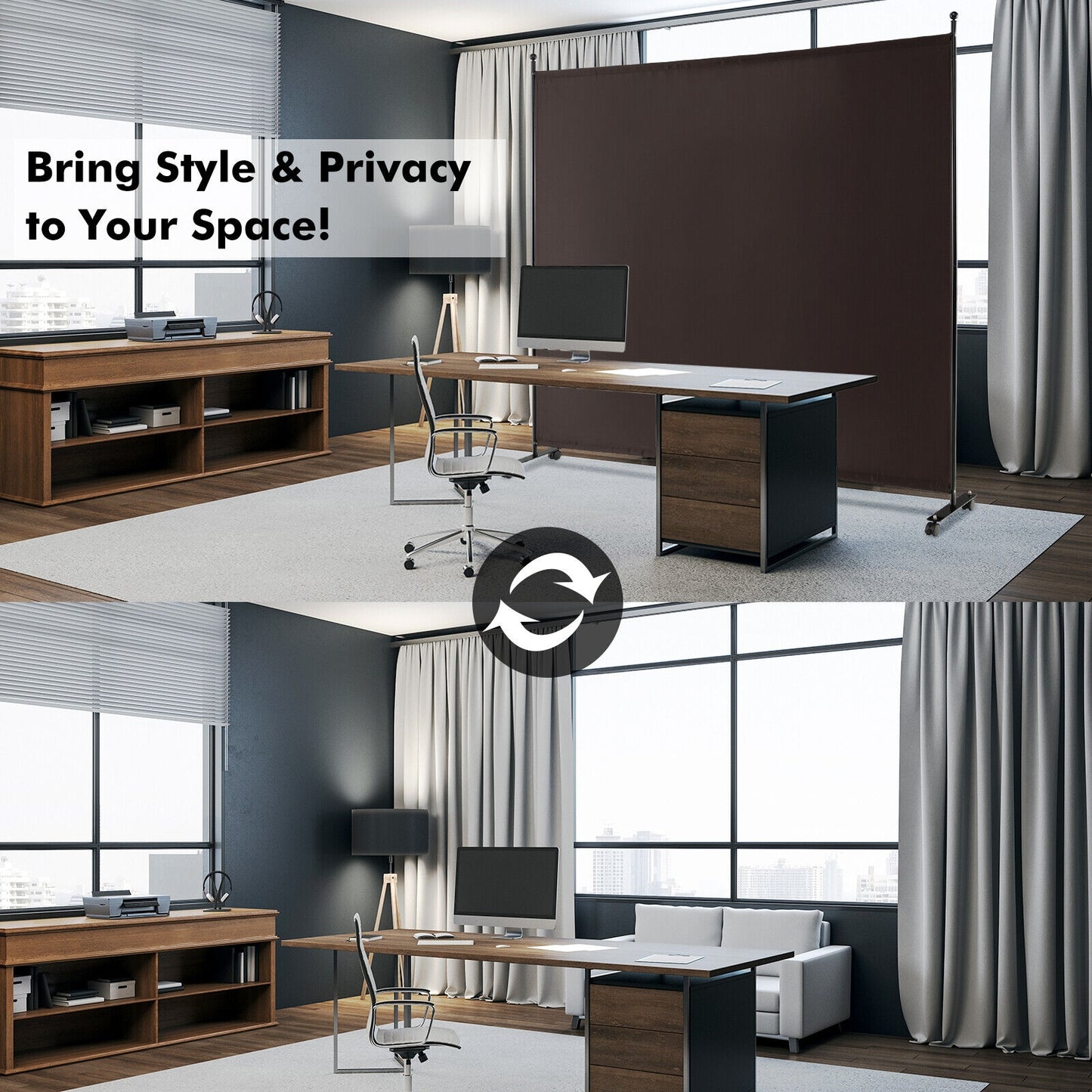 6 Foot Rolling Privacy Screen with Lockable Wheels Single Panel Divider - Brown