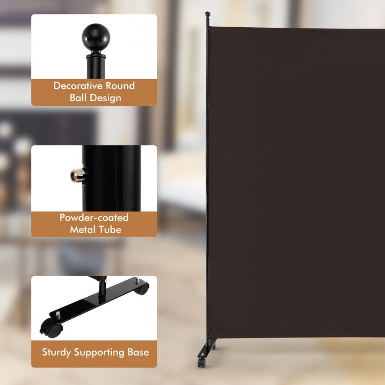 6 Foot Rolling Privacy Screen with Lockable Wheels Single Panel Divider - Brown