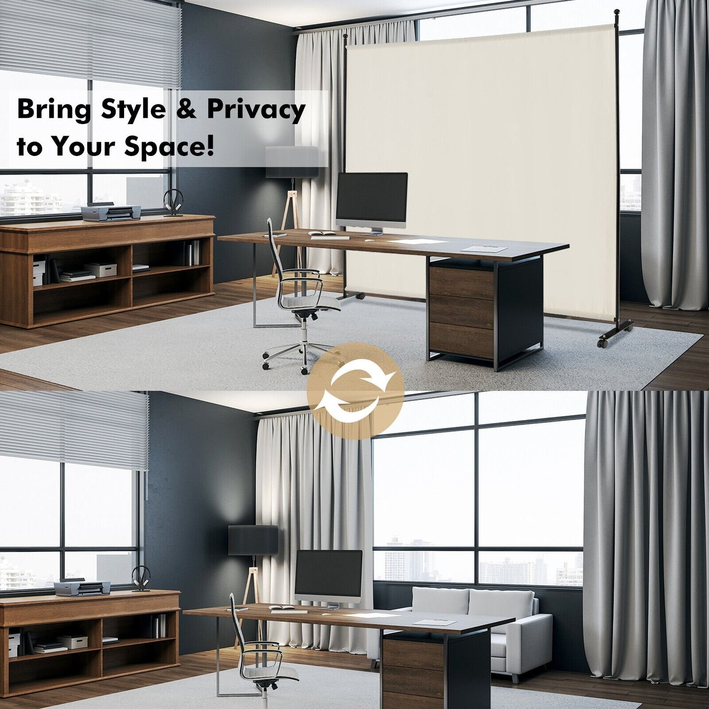 6 Foot Rolling Privacy Screen with Lockable Wheels Single Panel Divider - White