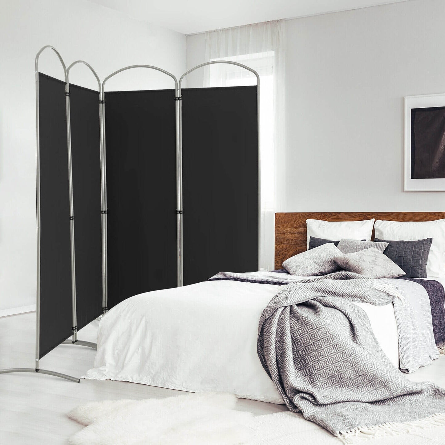 6.2Ft 4-Panel Foldable Room Divider Screen for Home Office and Living Room - Black