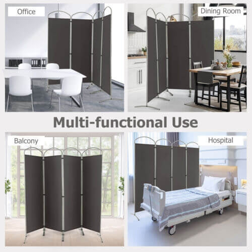 6.2Ft 4-Panel Foldable Room Divider Screen for Home Office and Living Room - Grey