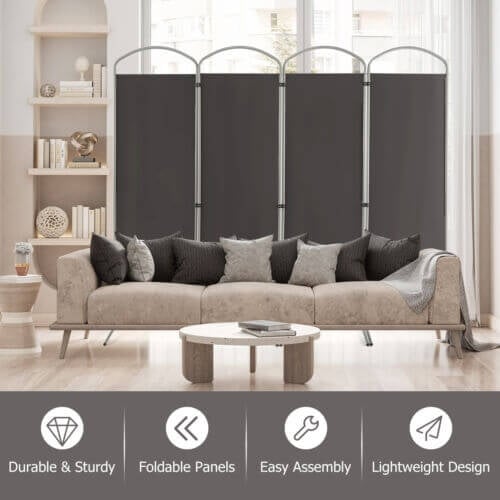 6.2Ft 4-Panel Foldable Room Divider Screen for Home Office and Living Room - Grey