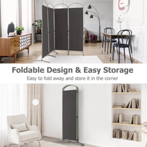 6.2Ft 4-Panel Foldable Room Divider Screen for Home Office and Living Room - Grey