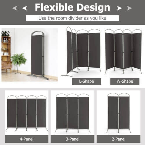 6.2Ft 4-Panel Foldable Room Divider Screen for Home Office and Living Room - Grey