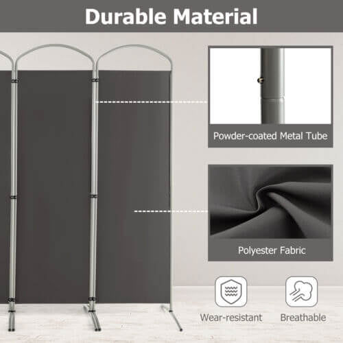 6.2Ft 4-Panel Foldable Room Divider Screen for Home Office and Living Room - Grey
