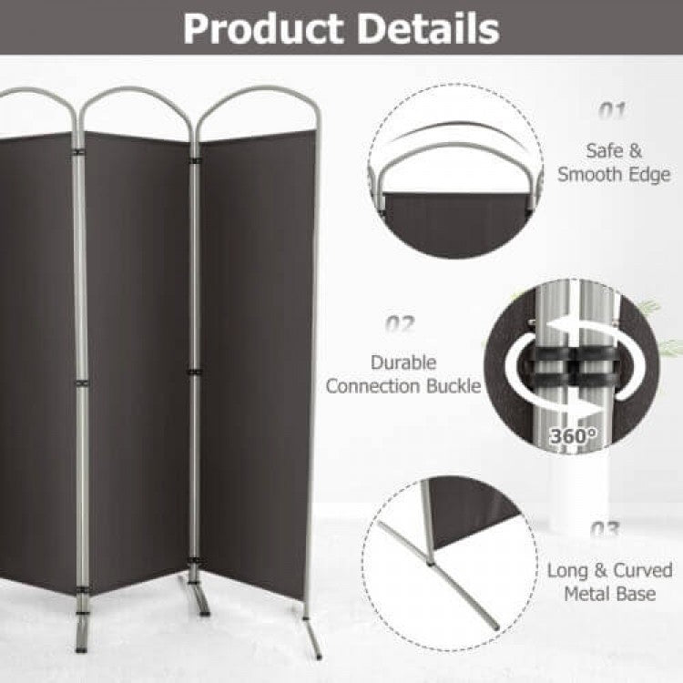 6.2Ft 4-Panel Foldable Room Divider Screen for Home Office and Living Room - Grey