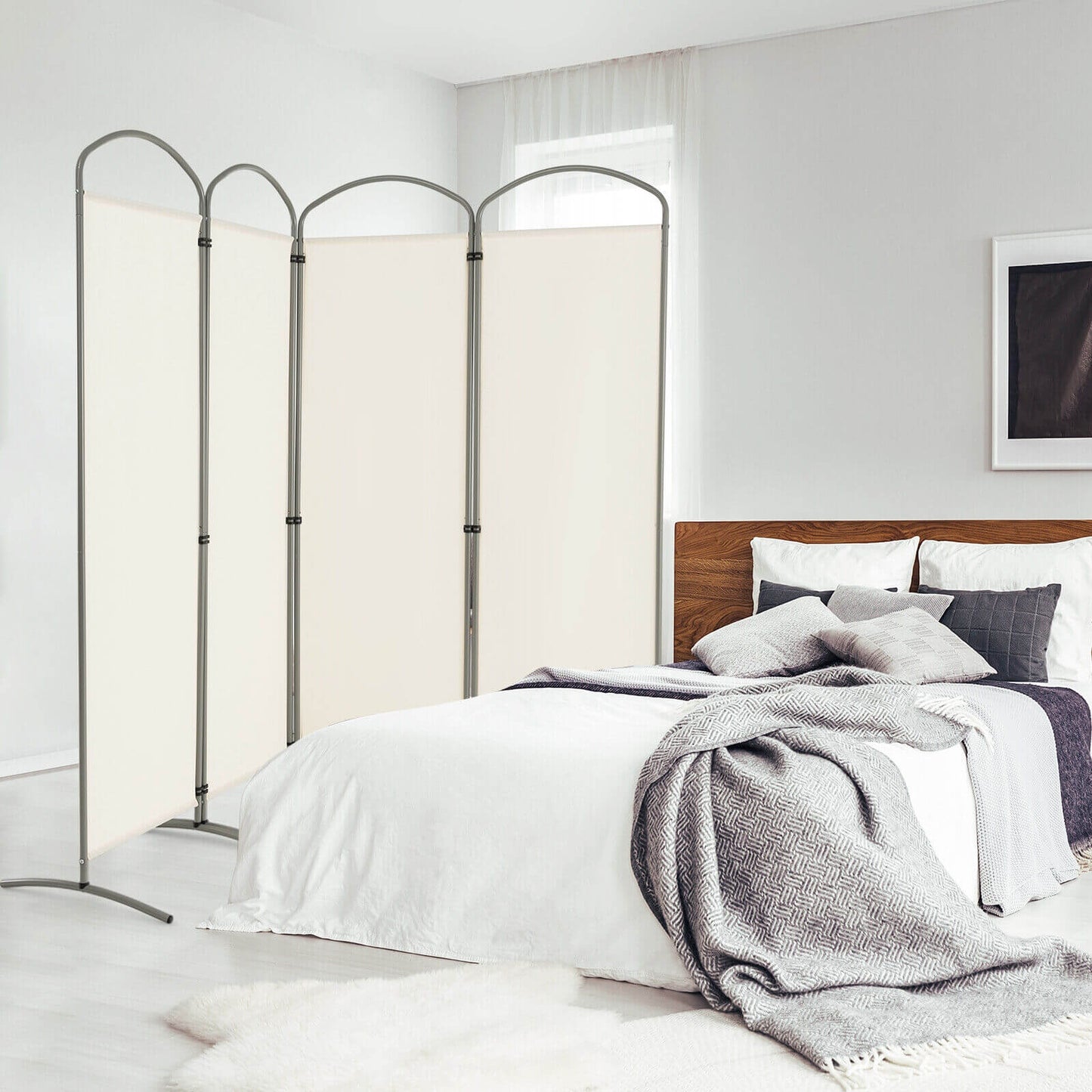6.2Ft 4-Panel Foldable Room Divider Screen for Home Office and Living Room - White