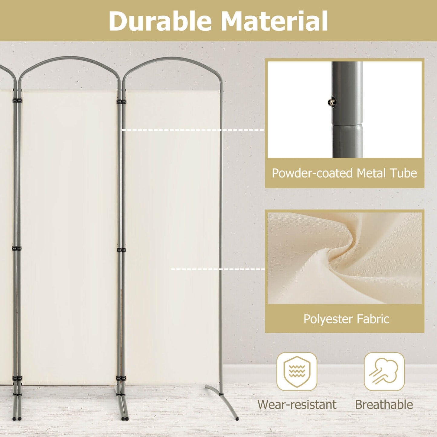 6.2Ft 4-Panel Foldable Room Divider Screen for Home Office and Living Room - White