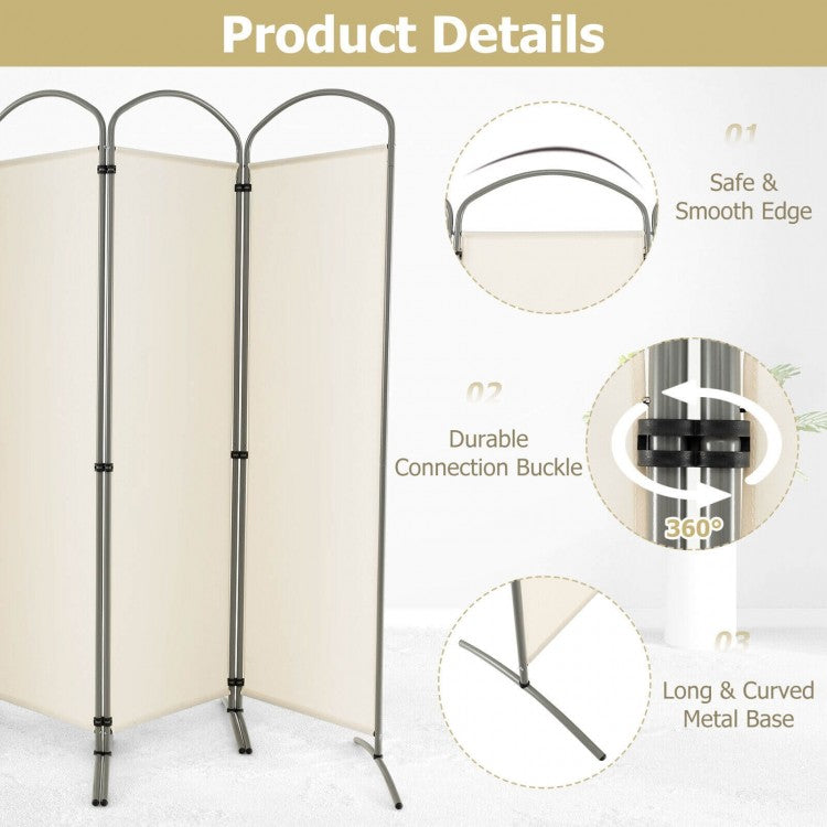 6.2Ft 4-Panel Foldable Room Divider Screen for Home Office and Living Room - White
