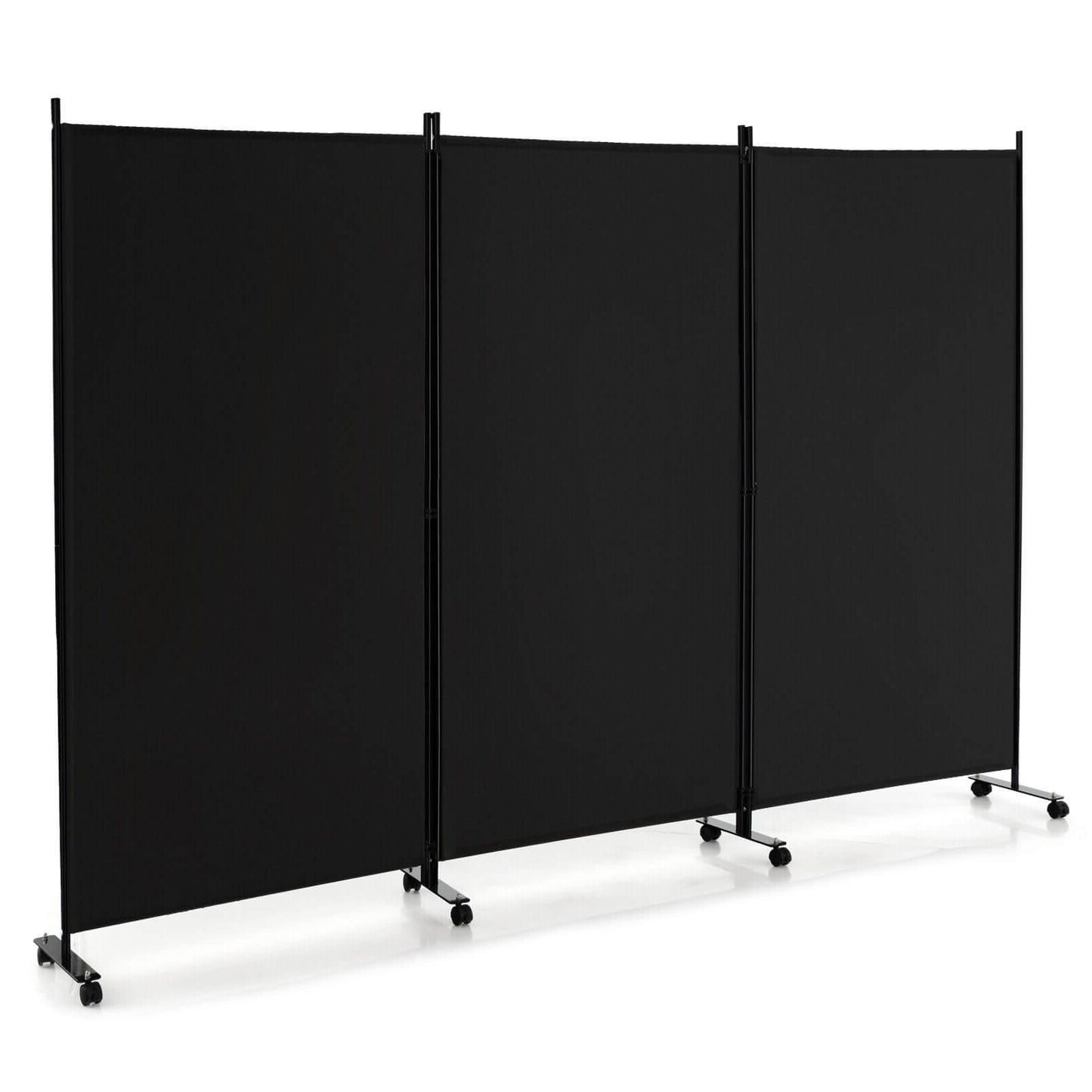 3-Panel Folding Privacy Divider with Lockable Wheels for Easy Mobility - Black