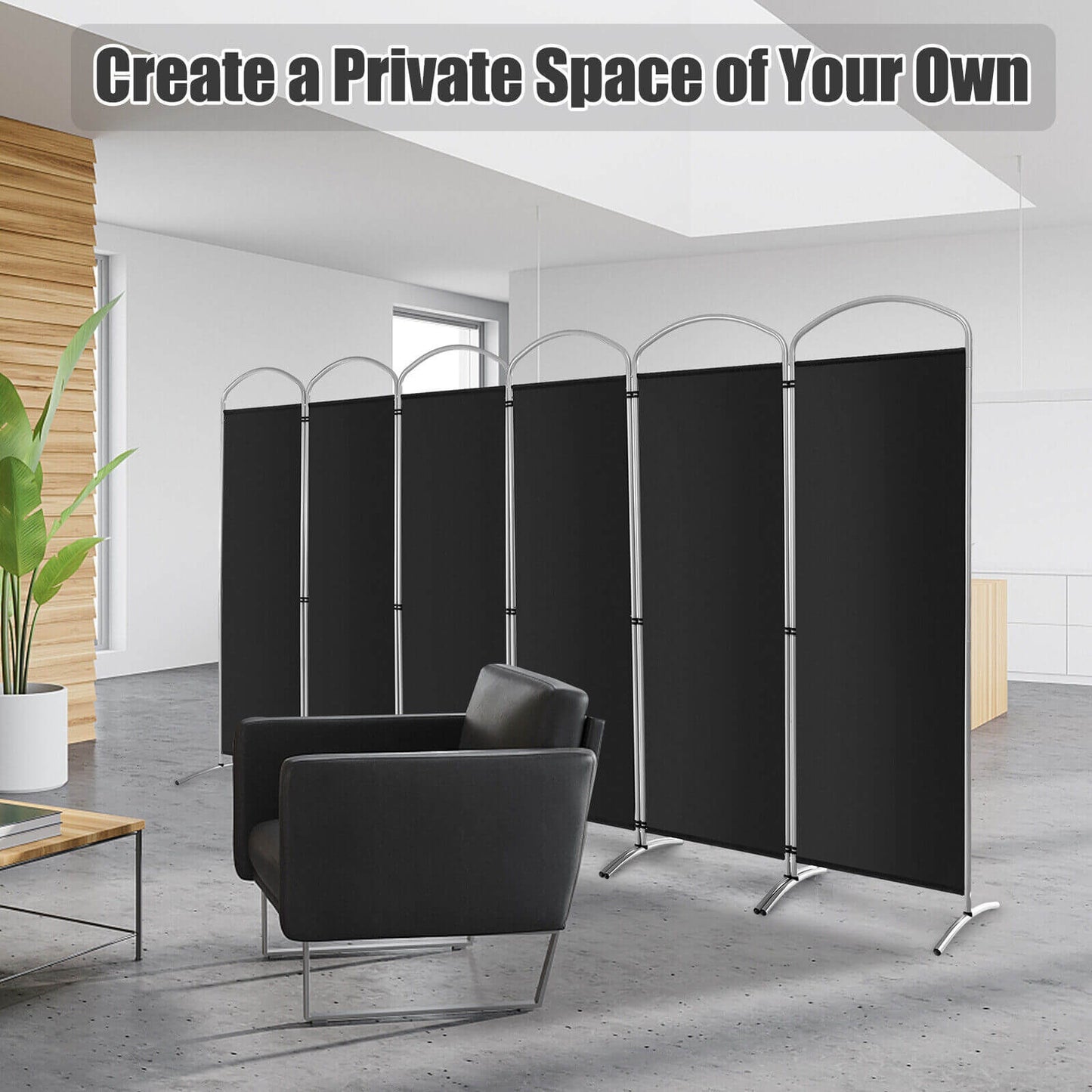 6 Foot 6-Panel Folding Freestanding Room Divider for Ultimate Privacy - Black