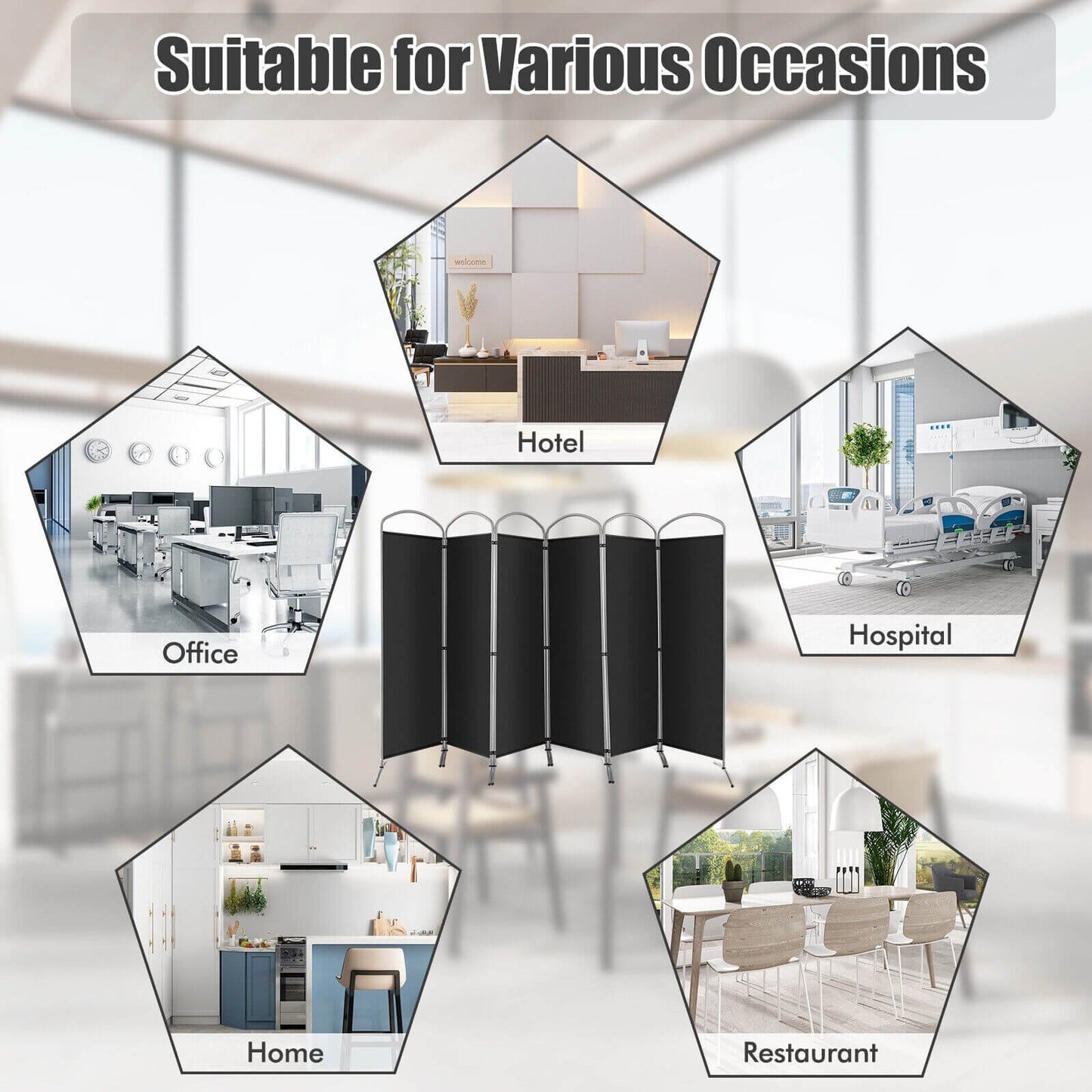 6 Foot 6-Panel Folding Freestanding Room Divider for Ultimate Privacy - Black