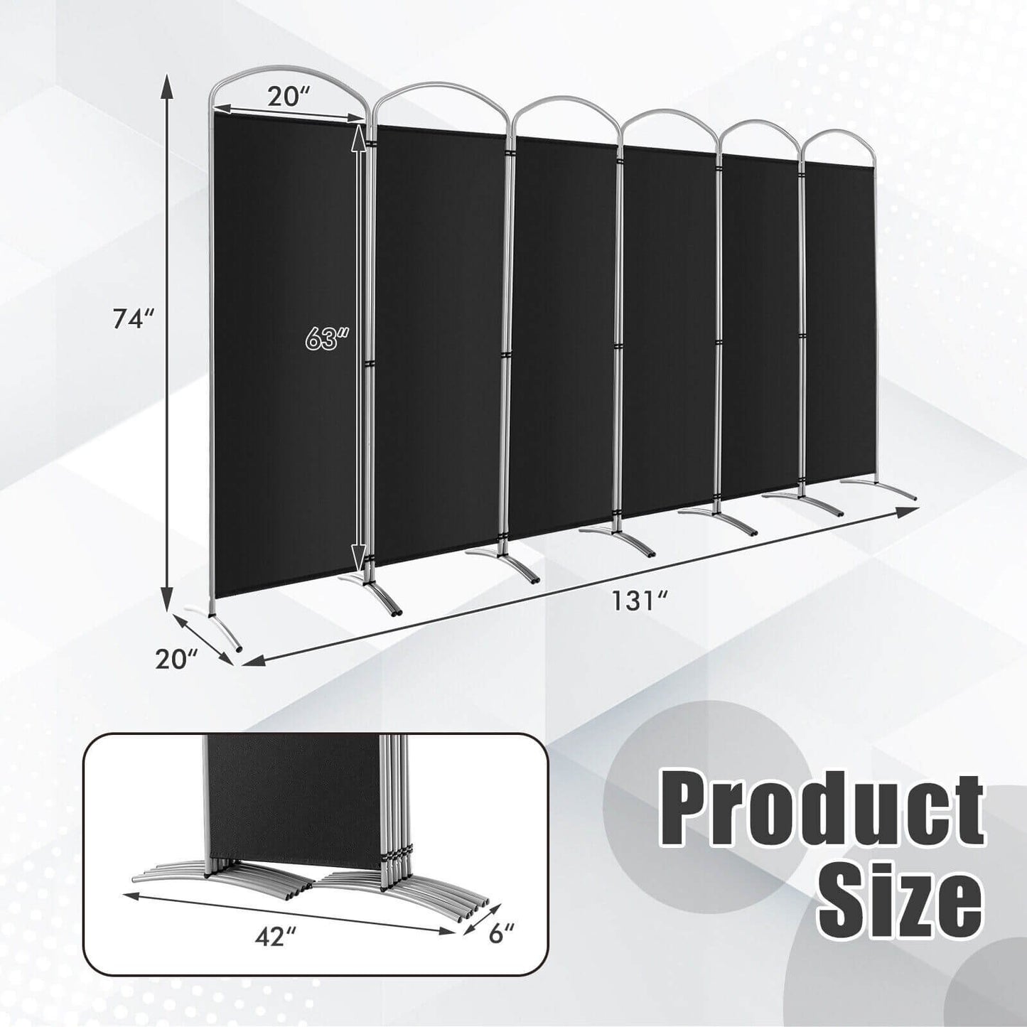 6 Foot 6-Panel Folding Freestanding Room Divider for Ultimate Privacy - Black