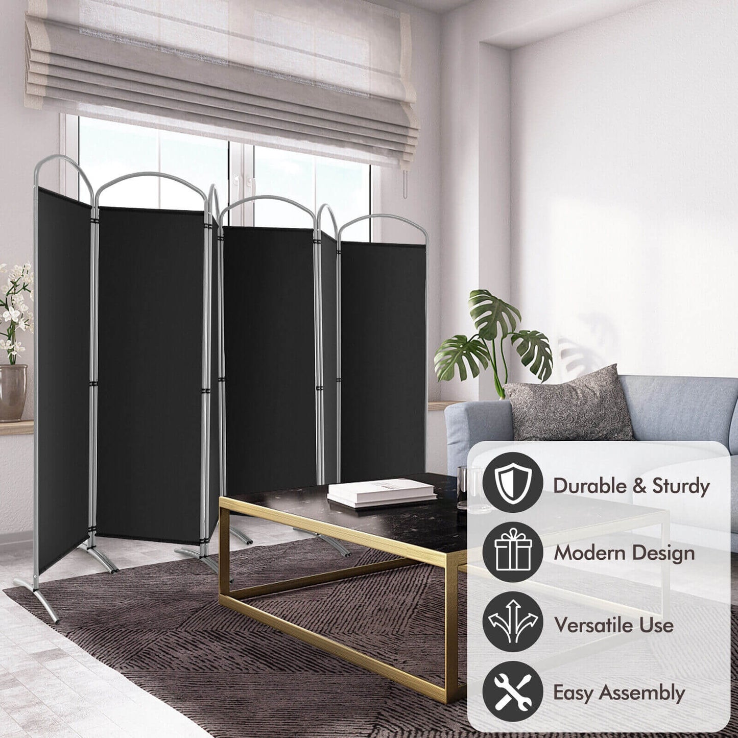 6 Foot 6-Panel Folding Freestanding Room Divider for Ultimate Privacy - Black