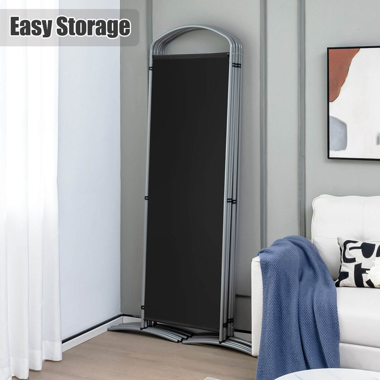 6 Foot 6-Panel Folding Freestanding Room Divider for Ultimate Privacy - Black