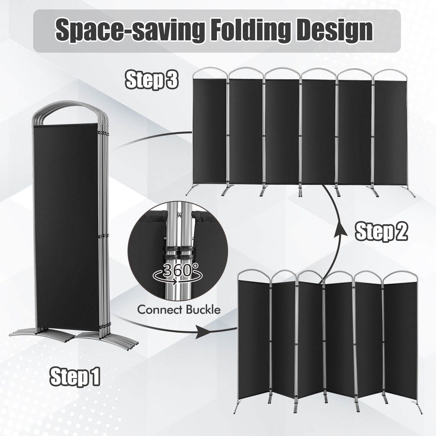 6 Foot 6-Panel Folding Freestanding Room Divider for Ultimate Privacy - Black