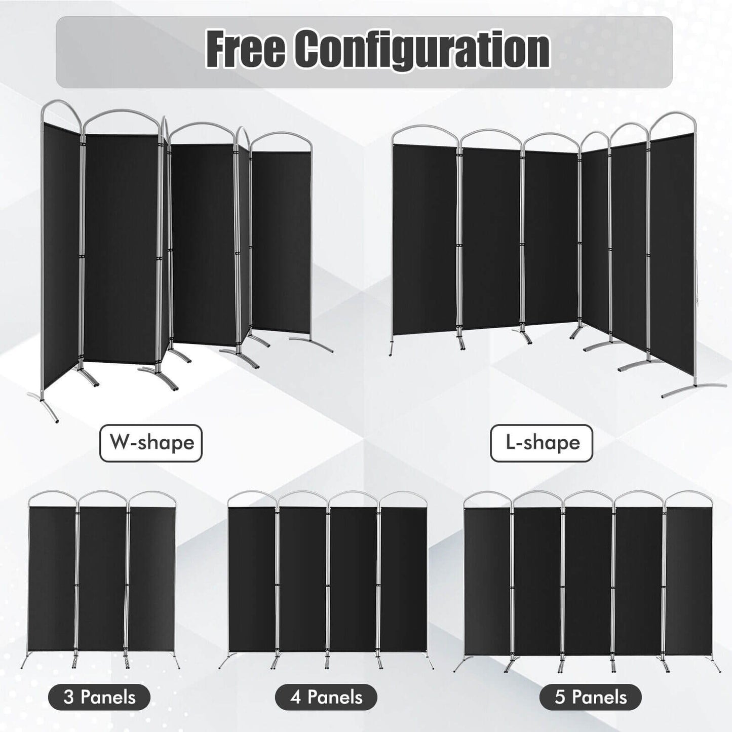 6 Foot 6-Panel Folding Freestanding Room Divider for Ultimate Privacy - Black