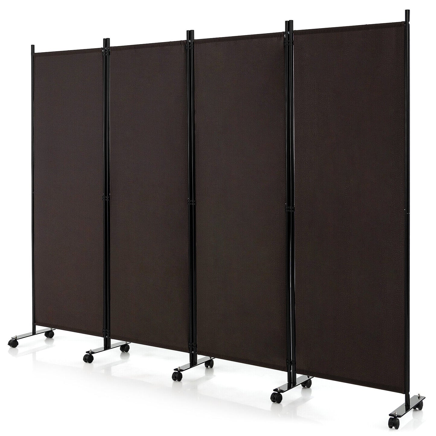 6 Foot 4-Panel Folding Room Divider with Lockable Rolling Wheels - Brown