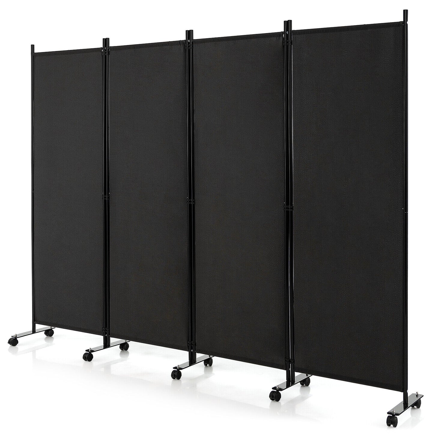6 Foot 4-Panel Folding Room Divider with Lockable Rolling Wheels - Black