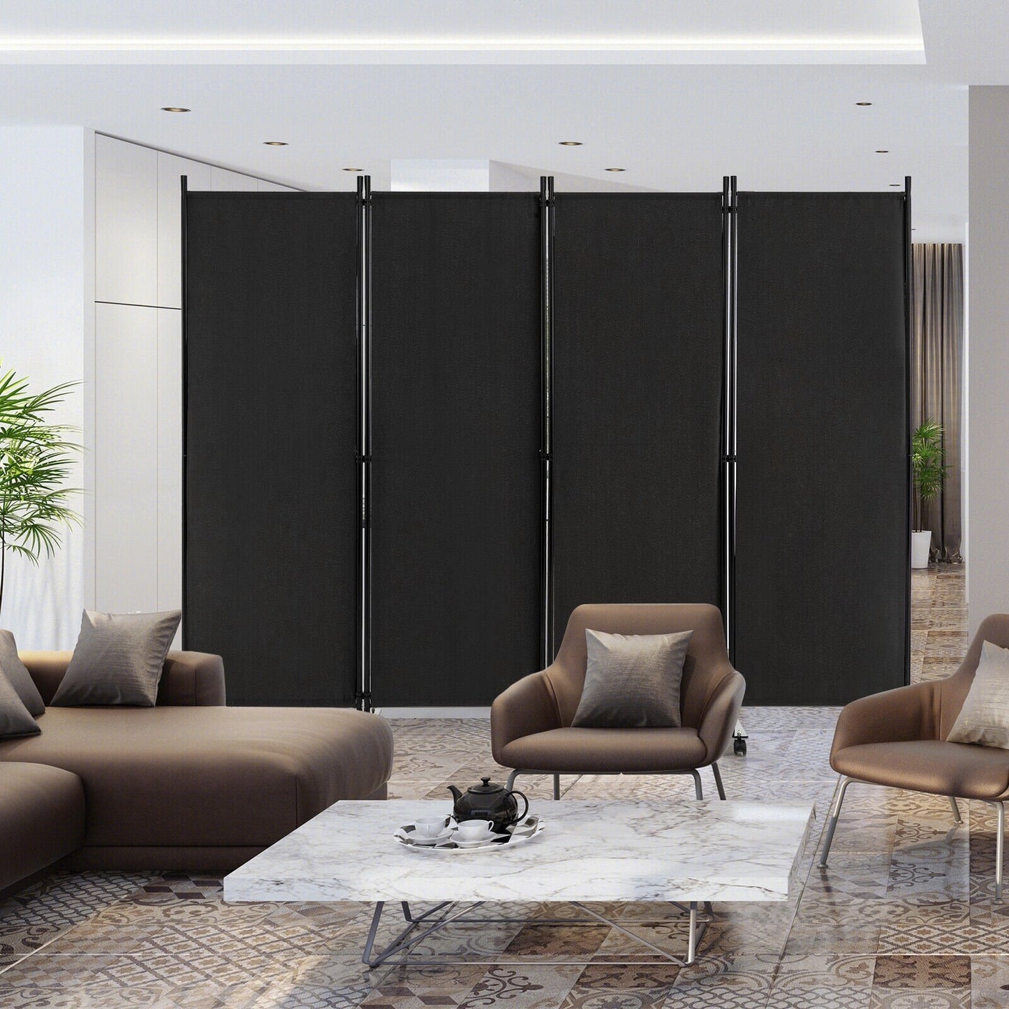 6 Foot 4-Panel Folding Room Divider with Lockable Rolling Wheels - Black